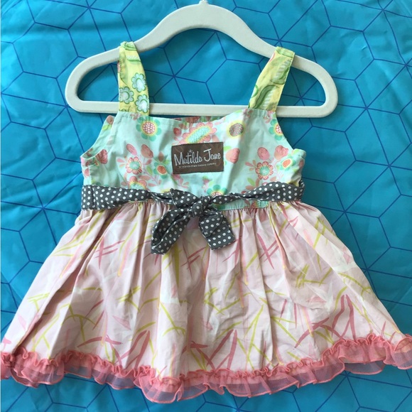 Matilda Jane Knot top - dress Apron Bicycle Spring Flowers Pink ruffle tunic - Picture 4 of 6